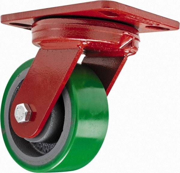 Hamilton - 4" Diam x 2" Wide x 5-5/8" OAH Top Plate Mount Swivel Caster - Polyurethane, 750 Lb Capacity, Sealed Precision Ball Bearing, 4-1/2 x 6-1/2" Plate - Benchmark Tooling