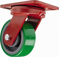 Hamilton - 4" Diam x 2" Wide x 5-5/8" OAH Top Plate Mount Swivel Caster - Polyurethane, 750 Lb Capacity, Sealed Precision Ball Bearing, 4-1/2 x 6-1/2" Plate - Benchmark Tooling