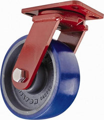 Hamilton - 8" Diam x 3" Wide x 10-1/4" OAH Top Plate Mount Swivel Caster - Polyurethane, 2,000 Lb Capacity, Sealed Precision Ball Bearing, 4-1/2 x 6-1/2" Plate - Benchmark Tooling