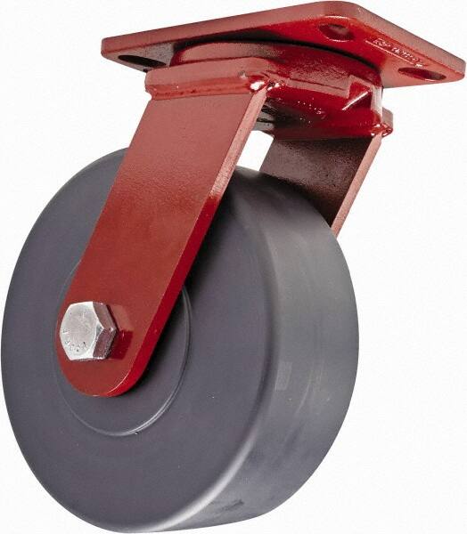 Hamilton - 8" Diam x 3" Wide x 10-1/4" OAH Top Plate Mount Swivel Caster - Plastic, 3,200 Lb Capacity, Sealed Precision Ball Bearing, 4-1/2 x 6-1/2" Plate - Benchmark Tooling