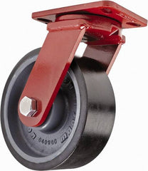 Hamilton - 8" Diam x 3" Wide x 10-1/4" OAH Top Plate Mount Swivel Caster - Polyurethane, 3,200 Lb Capacity, Sealed Precision Ball Bearing, 4-1/2 x 6-1/2" Plate - Benchmark Tooling
