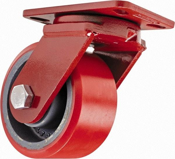 Hamilton - 6" Diam x 3" Wide x 7-1/2" OAH Top Plate Mount Swivel Caster - Polyurethane, 2,600 Lb Capacity, Sealed Precision Ball Bearing, 4-1/2 x 6-1/2" Plate - Benchmark Tooling