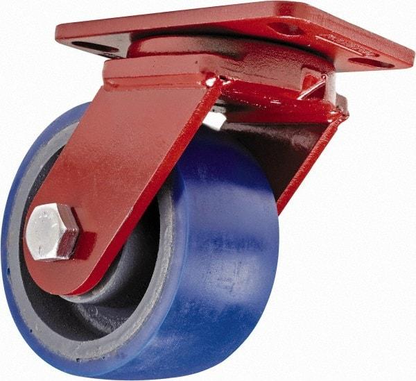 Hamilton - 6" Diam x 3" Wide x 7-1/2" OAH Top Plate Mount Swivel Caster with Brake - Polyurethane, 1,800 Lb Capacity, Sealed Precision Ball Bearing, 4-1/2 x 6-1/2" Plate - Benchmark Tooling
