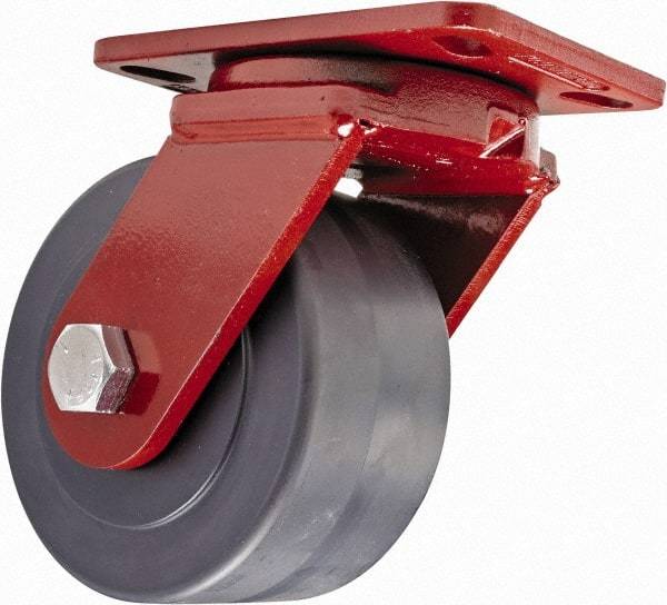 Hamilton - 6" Diam x 3" Wide x 7-1/2" OAH Top Plate Mount Swivel Caster - Plastic, 3,200 Lb Capacity, Sealed Precision Ball Bearing, 4-1/2 x 6-1/2" Plate - Benchmark Tooling