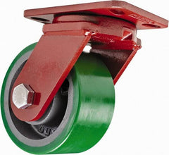 Hamilton - 6" Diam x 3" Wide x 7-1/2" OAH Top Plate Mount Swivel Caster - Polyurethane, 2,200 Lb Capacity, Sealed Precision Ball Bearing, 4-1/2 x 6-1/2" Plate - Benchmark Tooling