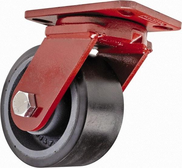 Hamilton - 6" Diam x 3" Wide x 7-1/2" OAH Top Plate Mount Swivel Caster - Polyurethane, 2,860 Lb Capacity, Sealed Precision Ball Bearing, 4-1/2 x 6-1/2" Plate - Benchmark Tooling