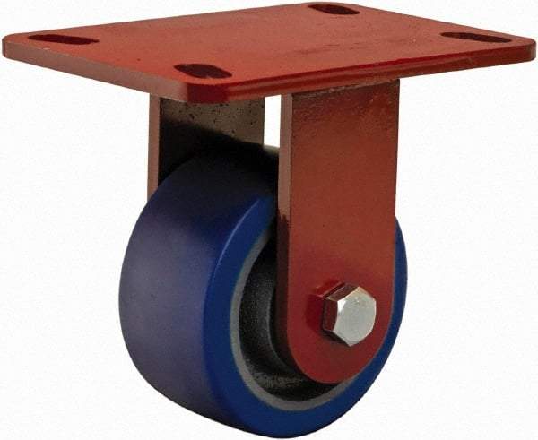 Hamilton - 4" Diam x 2" Wide x 5-5/8" OAH Top Plate Mount Rigid Caster - Polyurethane, 600 Lb Capacity, Sealed Precision Ball Bearing, 4 x 4-1/2" Plate - Benchmark Tooling