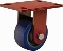 Hamilton - 4" Diam x 2" Wide x 5-5/8" OAH Top Plate Mount Rigid Caster - Polyurethane, 600 Lb Capacity, Sealed Precision Ball Bearing, 4 x 4-1/2" Plate - Benchmark Tooling