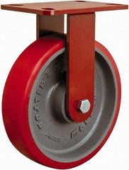 Hamilton - 8" Diam x 2" Wide x 9-1/2" OAH Top Plate Mount Rigid Caster - Polyurethane, 1,800 Lb Capacity, Sealed Precision Ball Bearing, 4 x 4-1/2" Plate - Benchmark Tooling