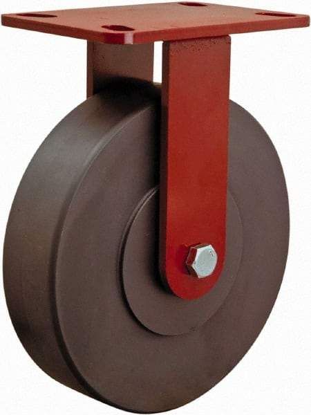 Hamilton - 8" Diam x 2" Wide x 9-1/2" OAH Top Plate Mount Rigid Caster - Plastic, 2,500 Lb Capacity, Sealed Precision Ball Bearing, 4 x 4-1/2" Plate - Benchmark Tooling