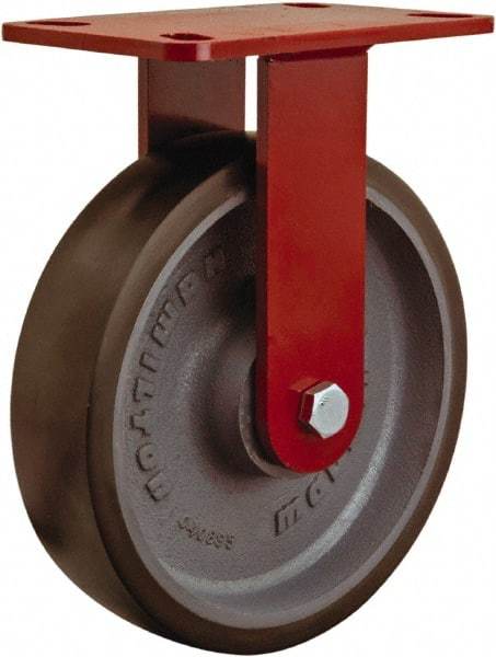 Hamilton - 8" Diam x 2" Wide x 9-1/2" OAH Top Plate Mount Rigid Caster - Steel, 1,500 Lb Capacity, Sealed Precision Ball Bearing, 4 x 4-1/2" Plate - Benchmark Tooling