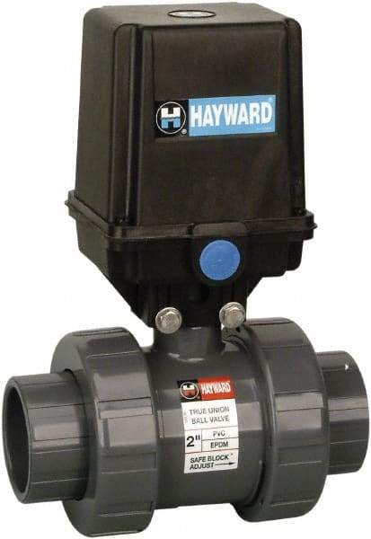 Hayward - 2" Pipe, 250 psi WOG Rating, PVC Electric Actuated Ball Valve - EPDM Seal, Full Port, 250 WSP Rating - Benchmark Tooling