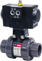 Hayward - 1" Pipe, 250 psi WOG Rating, PVC Pneumatic Double Acting Actuated Ball Valve - EPDM Seal, Full Port, 250 WSP Rating - Benchmark Tooling