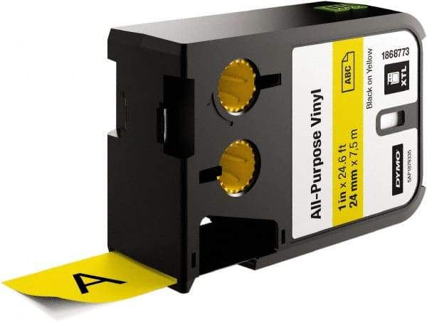 Dymo - 1" Wide x 276" Long, Black on Yellow Vinyl Cartridge - For DYMO XTL Printers 1868813, 1868814, 1868815 - Benchmark Tooling