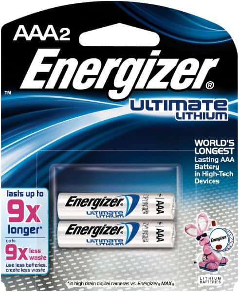 Energizer - Size AAA, Lithium, 2 Pack, Photo Battery - 1.5 Volts, Flat Terminal, FR03, ANSI, IEC Regulated - Benchmark Tooling