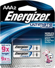 Energizer - Size AAA, Lithium, 2 Pack, Photo Battery - 1.5 Volts, Flat Terminal, FR03, ANSI, IEC Regulated - Benchmark Tooling