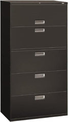 Hon - 36" Wide x 67" High x 19-1/4" Deep, 5 Drawer Roll-Out, Roll-Out Posting - Steel, Charcoal - Benchmark Tooling