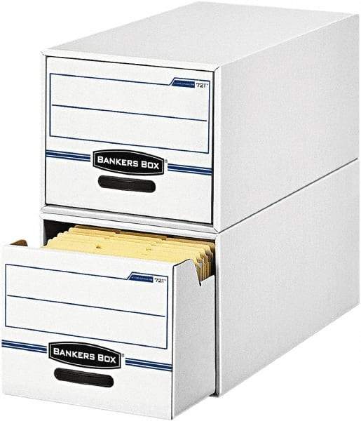 BANKERS BOX - 1 Compartment, 12 Inch Wide x 23 Inch Deep x 10 Inch High, File Storage Box - Corrugated, White and Blue - Benchmark Tooling