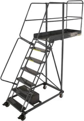 Ballymore - 112" 7 Step Configurable Cantilever Ladder - Rolling Work Platform, 300 Lb Capacity, 70" Platform Height, 32" Base Width x 59" Base Depth, Perforated Tread - Benchmark Tooling