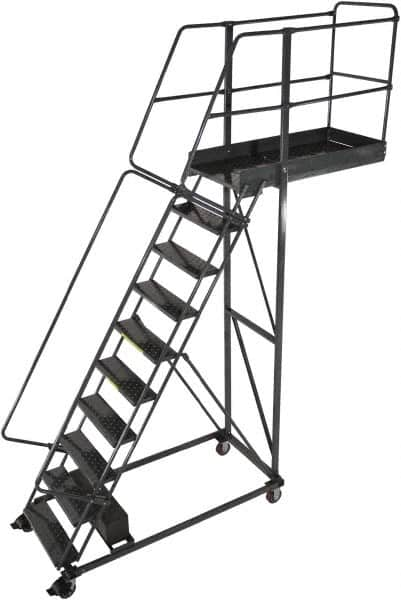 Ballymore - 142" 10 Step Cantilever Ladder - Rolling Work Platform, 300 Lb Capacity, 100" Platform Height, 32" Base Width x 71" Base Depth, Perforated Tread - Benchmark Tooling