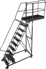 Ballymore - 142" 10 Step Cantilever Ladder - Rolling Work Platform, 300 Lb Capacity, 100" Platform Height, 32" Base Width x 71" Base Depth, Perforated Tread - Benchmark Tooling