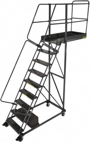 Ballymore - 116" 8 Step Cantilever Ladder - Rolling Safety Ladder, 300 Lb Capacity, 80" Platform Height, 32" Base Width x 65" Base Depth, Serrated - Benchmark Tooling