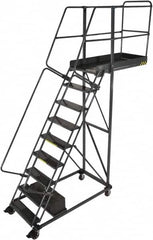 Ballymore - 146" 11 Step Cantilever Ladder - Rolling Safety Ladder, 300 Lb Capacity, 110" Platform Height, 32" Base Width x 77" Base Depth, Serrated - Benchmark Tooling