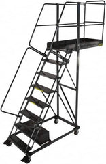 Ballymore - 122" 8 Step Configurable Cantilever Ladder - Rolling Work Platform, 300 Lb Capacity, 80" Platform Height, 32" Base Width x 58" Base Depth, Perforated Tread - Benchmark Tooling