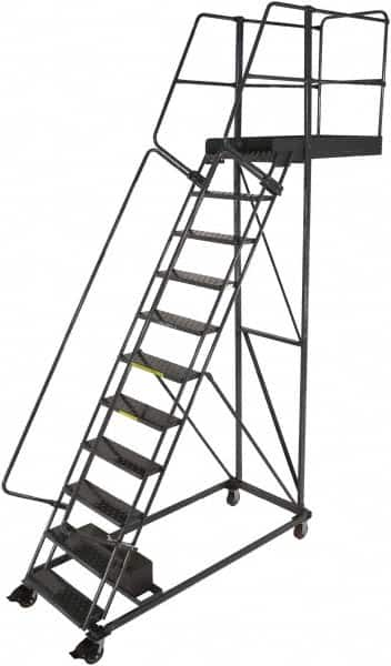 Ballymore - 152" 11 Step Cantilever Ladder - Rolling Work Platform, 300 Lb Capacity, 110" Platform Height, 32" Base Width x 77" Base Depth, Perforated Tread - Benchmark Tooling