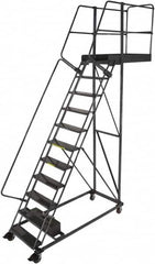 Ballymore - 152" 11 Step Cantilever Ladder - Rolling Work Platform, 300 Lb Capacity, 110" Platform Height, 32" Base Width x 77" Base Depth, Perforated Tread - Benchmark Tooling