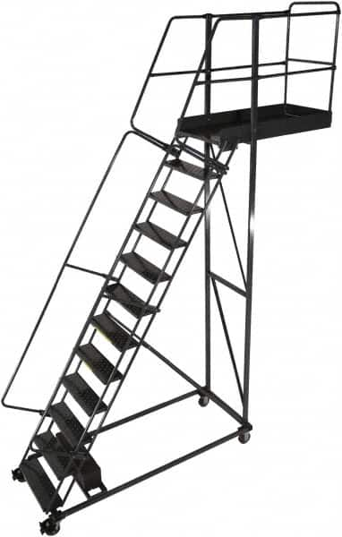 Ballymore - 172" 13 Step Cantilever Ladder - Rolling Work Platform, 300 Lb Capacity, 130" Platform Height, 40" Base Width x 90" Base Depth, Perforated Tread - Benchmark Tooling