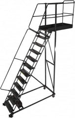 Ballymore - 182" 14 Step Cantilever Ladder - Rolling Work Platform, 300 Lb Capacity, 140" Platform Height, 40" Base Width x 96" Base Depth, Perforated Tread - Benchmark Tooling