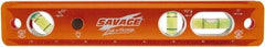 SAVAGE by SWANSON - Magnetic 9" Long 3 Vial Torpedo Level - Aluminum, Orange - Benchmark Tooling