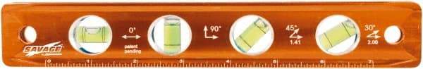 SAVAGE by SWANSON - Magnetic 9" Long 4 Vial Torpedo Level - Aluminum, Orange - Benchmark Tooling