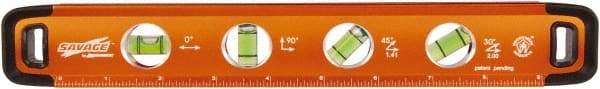 SAVAGE by SWANSON - Magnetic 11" Long 4 Vial Torpedo Level - Aluminum, Orange - Benchmark Tooling