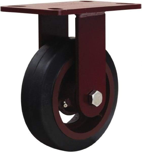 Hamilton - 6" Diam x 2" Wide x 7-3/4" OAH Top Plate Mount Rigid Caster - Rubber Mold on Cast Iron, 410 Lb Capacity, Straight Roller Bearing, 4-1/2 x 6-1/2" Plate - Benchmark Tooling