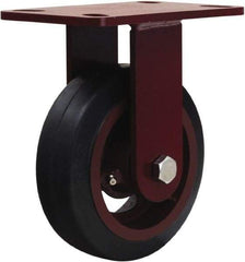 Hamilton - 6" Diam x 2" Wide x 7-3/4" OAH Top Plate Mount Rigid Caster - Rubber Mold on Cast Iron, 410 Lb Capacity, Straight Roller Bearing, 4-1/2 x 6-1/2" Plate - Benchmark Tooling