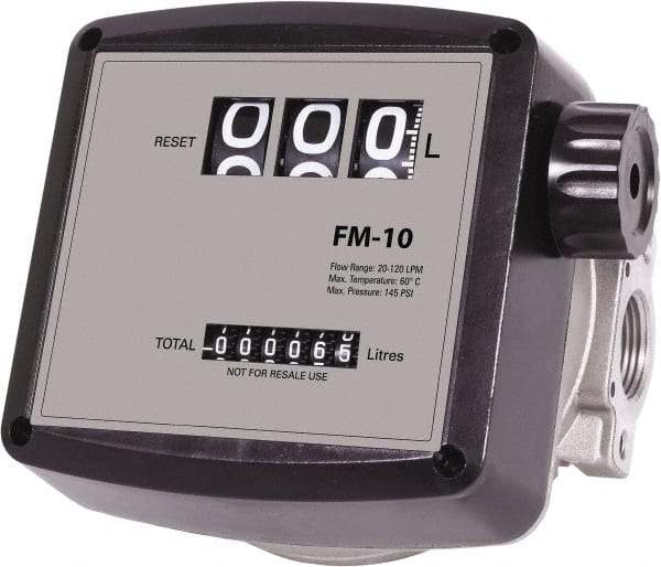 PRO-LUBE - 3/4" FNPT Port Nutating Disc Flowmeter - 150 Max psi, 5 to 32 GPM, Aluminum - Benchmark Tooling