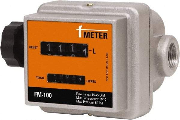 PRO-LUBE - 3/4" FNPT Port Nutating Disc Flowmeter - 150 Max psi, 4 to 20 GPM, Aluminum - Benchmark Tooling