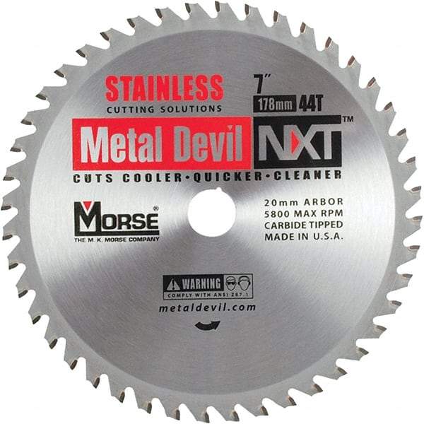 M.K. MORSE - 7" Diam, 20mm Arbor Hole Diam, 44 Tooth Wet & Dry Cut Saw Blade - Carbide-Tipped, Clean Action, Standard Round Arbor - Benchmark Tooling