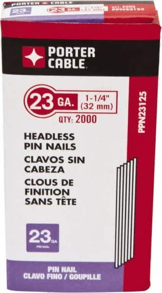 Porter-Cable - 23 Gauge 1-1/4" Long Pin Nails for Power Nailers - Steel, Galvanized Finish, Smooth Shank, Straight Stick Collation, Chisel Point - Benchmark Tooling