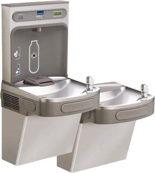 ELKAY - 8 GPH Cooling Capacity Barrier Free Wall Mounted Water Cooler & Fountain - Bottle Filling, 20 to 105 psi, 0.20 hp, Stainless Steel - Benchmark Tooling