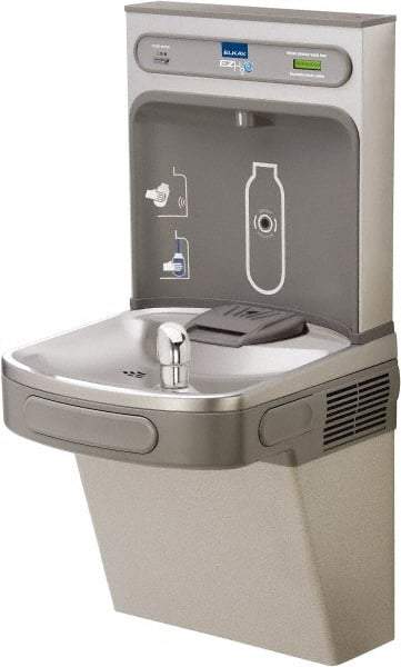 ELKAY - 8 GPH Cooling Capacity Barrier Free Wall Mounted Water Cooler & Fountain - Bottle Filling, 20 to 105 psi, 0.20 hp, Stainless Steel - Benchmark Tooling