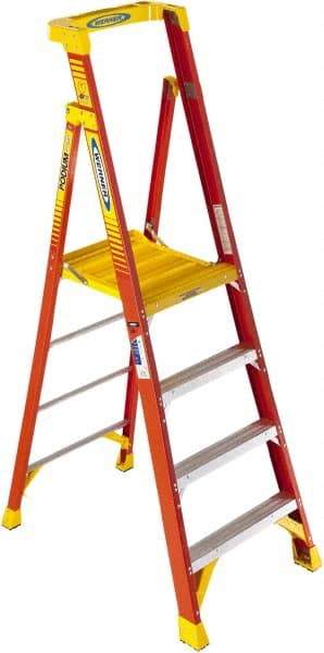 Werner - 4 Steps, 4' High, Type IA Rating, Fiberglass Step Ladder - 300 Lb Capacity - Benchmark Tooling