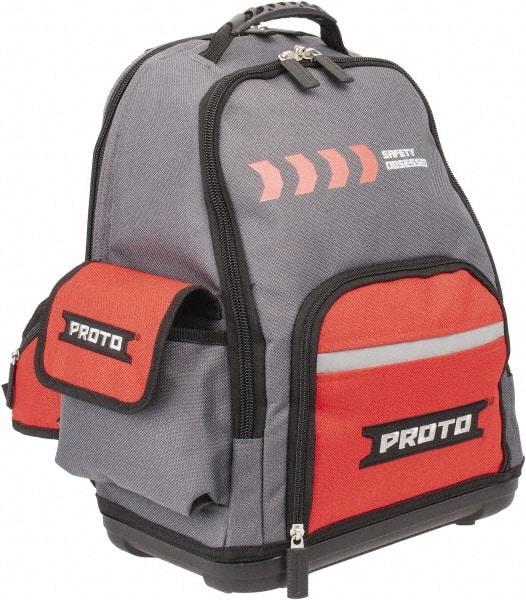 Proto - 22 Pocket Gray & Red Polyester Backpack Tool Bag - 14" Wide x 10" Deep x 18" High - Benchmark Tooling