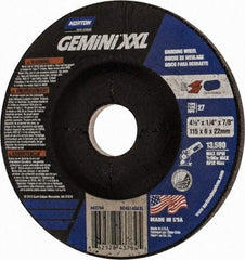 Norton - 24 Grit, 4-1/2" Wheel Diam, 1/4" Wheel Thickness, 7/8" Arbor Hole, Type 27 Depressed Center Wheel - Aluminum Oxide, 13,580 Max RPM - Benchmark Tooling