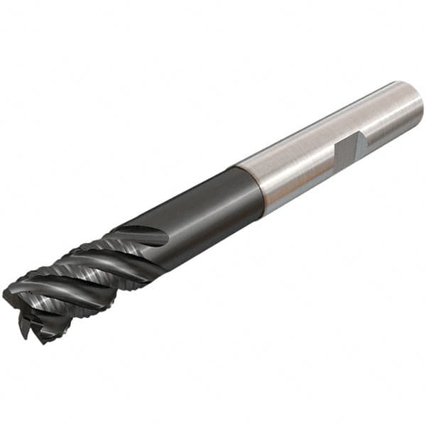 Iscar - 10mm Diam, Coarse Pitch, 15mm LOC, 4 Flute Solid Carbide 45° Corner Chamfer Roughing End Mill - TiAlN Finish, 80mm OAL, 10mm Shank Diam, Single End, Centercutting, 45° Helix - Benchmark Tooling