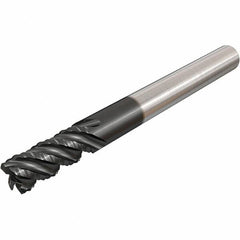 Iscar - 12mm Diam, Coarse Pitch, 24mm LOC, 4 Flute Solid Carbide 1.2mm 45° Corner Radius Roughing End Mill - TiAlN Finish, 83mm OAL, 12mm Shank Diam, Single End, Centercutting, 45° Helix - Benchmark Tooling
