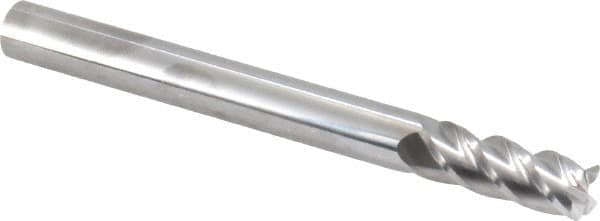 Accupro - 3/8", 4 Flute, Single End, Solid Carbide, 0.03" Corner Radius End Mill - 4" OAL, 40° Helix, Right Hand Flute, 1" LOC, Right Hand Cut - Benchmark Tooling