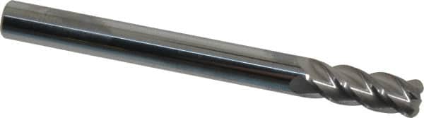 Accupro - 3/8", 4 Flute, Single End, Solid Carbide, 0.09" Corner Radius End Mill - 4" OAL, 40° Helix, Right Hand Flute, 1" LOC, Right Hand Cut - Benchmark Tooling